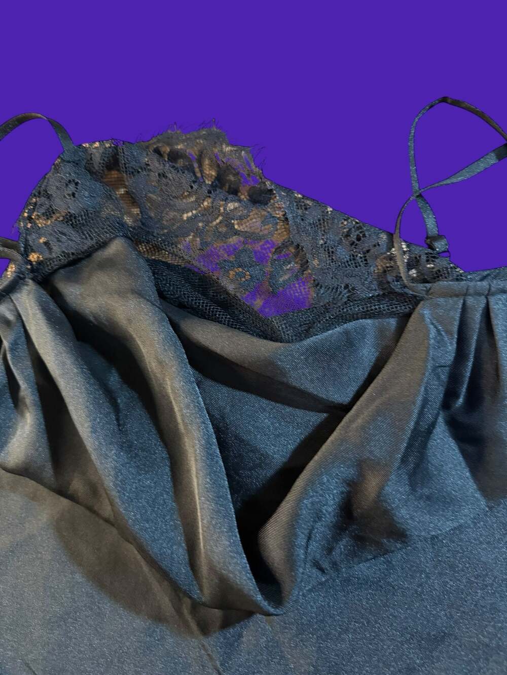 1.STATE Black Satin Cowl Neck Lace Trim Cami Top Medium - Picture 4 of 7